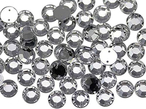 Allstarco 8mm Flat Back Sew On Rhinestones Beads for Crafts Plastic Acrylic Round Gems with Holes for Sewing, Clothing Embelishments, Costume Cosplays Crystal Clear H102-75 Pieces