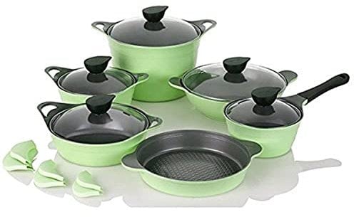 Neoflam EELA Cast aluminum 6 pcs Chef's Stockpot & Wok & Multigrill Premium Set with Lid (Apple Green) by Neoflam