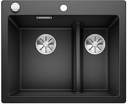 BLANCO PLEON 6 Split | Granitspüle aus SILGRANIT anthrazit | für 60 cm breite Unterschränke | Split-Konzept: Abgesenkter Beckensteg | Hauptbecken links | Einbauart: Einbau von Oben
