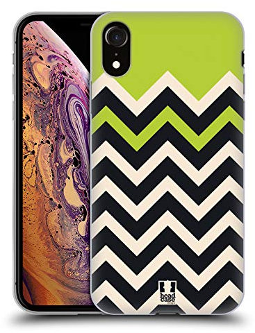 Head Case Designs Lime Green Colour Block Chevron Soft Gel Case [Military Grade Protection] Compatible With Apple iPhone XR