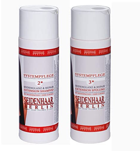 Seidenhaar SPARSET: Seidenglanz & Repair - 1 x Extension Shampoo und 1 x Spülung: je 200 ml, ohne Silikone, ohne Alkohol