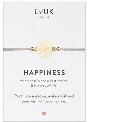 LUUK LIFESTYLE Filigranes Seiden Armband für Damen, Anhänger aus wasserfestem Edelstahl, Freundschaftsarmband, Glücksbringer Geschenk für Frauen und Mädchen, verstellbare Länge, Blume, gold
