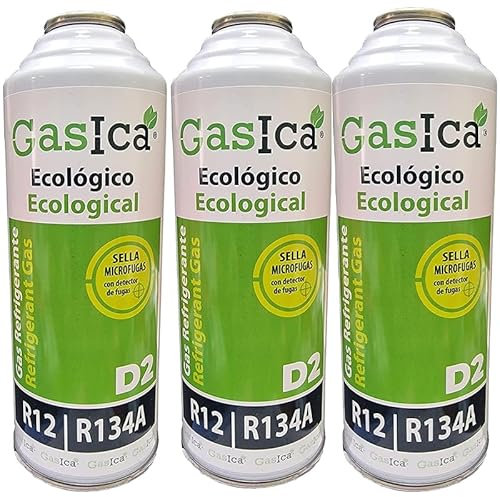 REPORSHOP - 3 Botellas Gas Gasica D2 226g Alternativo R12, R134A Freeze