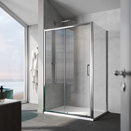 ELEGANT 1000 x 700mm Modern Sliding Shower Enclosure Cubicle 8mm Safety Easy Clean Glass Reversible Wetroom Shower Sliding Door + Side Panel