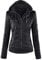 Newbestyle Veste Cuir Femme Fermeture Éclair Manteaux à Capuche Court Veste Blousons femme,black,XL