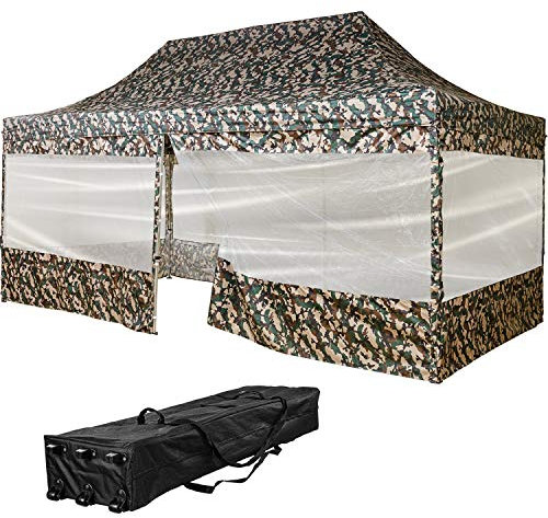 INSTENT Alu-Pavillon 3 x 6 m Pro 4 Seitenteile wasserdicht UV-Schutz 50+, Woodland