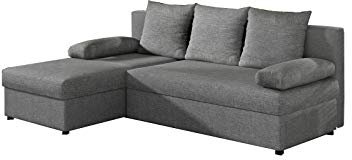 MOEBLO Ecksofa mit Schlaffunktion mit Bettkasten Couch L-Form Polstergarnitur Wohnlandschaft Polstersofa mit Ottomane Couchgranitur - ARON (Hellgrau (Sawana 21), Ecksofa Links)