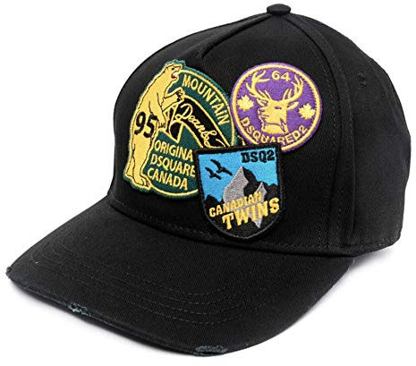 DSQUARED2 Oversized Multi Patch Canada Logo Embroidered Baseball Cap Kappe Basebalkappe Hat