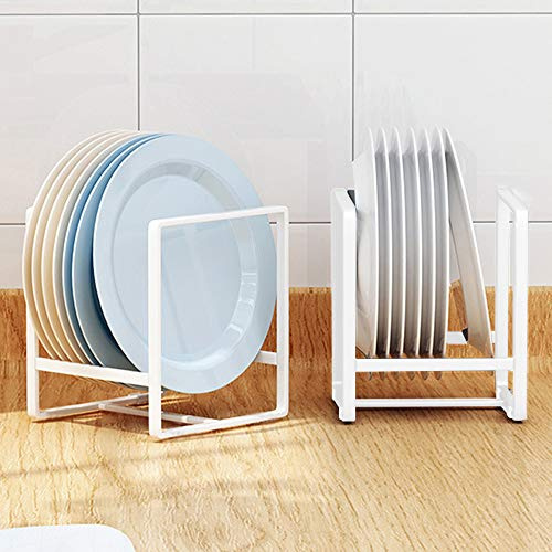 MINGFANITY 2PCS Plate Holders Organizer, Metal Dish Storage Dying Display Rack for Cabinet, Counter and Cupboard - White， Small