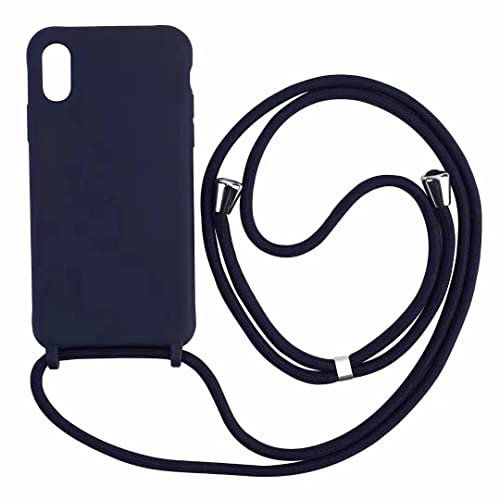 PuYu Zhe Compatible for iPhone X/Xs Case,Silicone Crossbody Cover TPU Shell Adjustable Cord Lanyard Slim Stylish Shockproof Case-Dark Blue