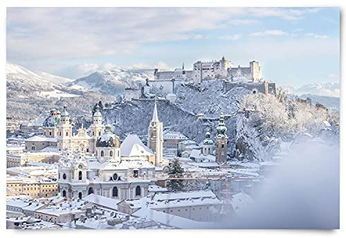 Poster Panorama, Winterbild 150x100cm groß dargestellt. XXL Wandposter. Salzburg auf glänzenden Posterpapier mit 225g/m². Inkl. 16 Klebepunkte zum befestigen