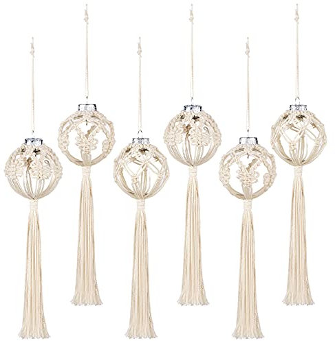 6 Stück Makramee Weihnachtskugeln Ornamente Boho Wandbehang Dekoration Bulk Weihnachtsbaum Hängende Ornamente Schneeflocke gewebte Makramee Perlen und Quasten Ball Handwerk für Party Decor Supplies