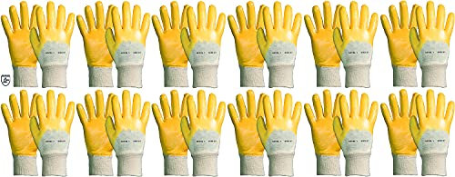 Novatool 12 Paar Arbeitshandschuhe Nitril I Grö0e 9 I Gelb | Ölabweisend I EN388:2016 3111X I Arbeitshandschuhe Damen beschichtet Handschuhe Garten Kaktus Handschuhe