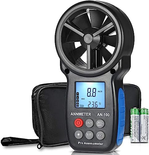 AIOMEST Digital Anemometer, Windmesser Windmessgerät Handheld, AI-100 Windmesser CFM Wind Speed Meter für Windgeschwindigkeit Temperatur Wind Chill Tester, HVAC
