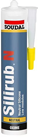 BC Profiles Soudal SILIRUB N General Purpose Low Modulus Neutral Cure Silicone Sealant, Primerless Adhesion on Most Surfaces - 300ml - Brilliant White
