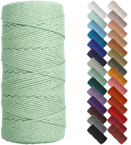 NOANTA Sage Macrame Cord 2mm x 220yards, Colored Macrame Rope, Cotton Rope Macrame Yarn, Colorful Cotton Craft Cord for Wall Hanging, Plant Hangers, Crafts, Knitting