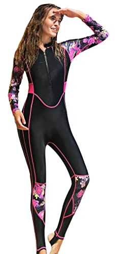 Maeau - Femme Combinaison Long à Séchage Rapide Anti-UV Fermeture Éclair Maillot de Bain Une Pièce Résistant au Chlore et au Sel Rose M