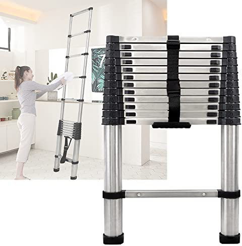 Escalera Telescópica Extensible Escamoteable de 3,8 m, Multiusos, Capacidad de Carga de hasta 150 kg, para Graffiti y Pintura de Pared, Reparaciones de Lámparas de Techo