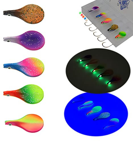 Njord Kalastus Inline Spoon Forelle in Box | UV Aktiv und Selbstleuchtende 3D Augen | Durchlaufblinker Forellenköder Inliner Spoon Inline Durchlauf Spoons Forelle Angel Set Magic Spoon (2g, 5er Set)