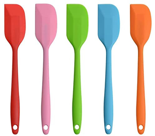 5 Piezas Espátula Flexible de Silicona, Espátulas de Gom, Espatula de Silicona Lenguas Cocina con Núcleo de Acero, No Tóxico, Antiadherente, Resistente al Calor, Utensilios para Cocina y Horneado