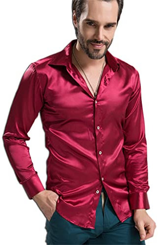 Générique JIER Chemises Habillées pour Homme Coupe Ajustée à Manches Longues Chemises Basiques d'affaires Formelles Chemise De Travail Boutonnée De Travail en Satin Soyeux (Rose Vif,4XL,4XL)
