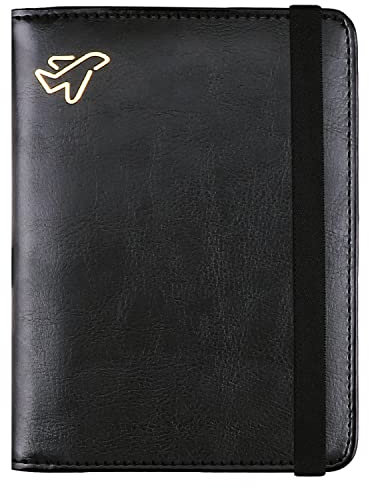 WALNEW Passport Holder, PU Leather Travel Passport Cover Wallet, RFID Passport Case with Card Holder, Travel Essentials for Women Men (Black)