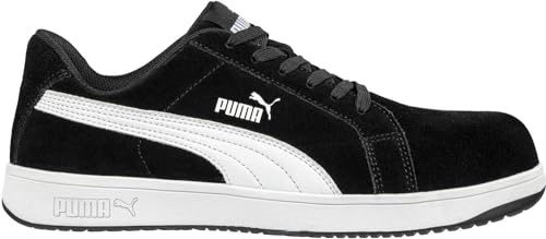 Puma Safety Iconic Suede Low Men's Safety Shoes, Composite Toe, Electrical Hazard Protection, Slip Resistant, Black/White, Size M10.5 (640015-10.5-200)