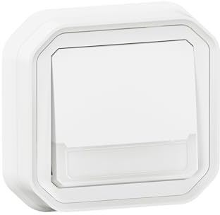 LEGRAND, Plexo New Feuchtraum-Beleuchteter Umschalt-Drucktaster mit Beschriftungshalter, Öffner + Schließer-Kontakt (NO+NC), Lieferung mit 12 V zum Verdrahten, 230V Kompatibilität, UltraWeiß, 069864L