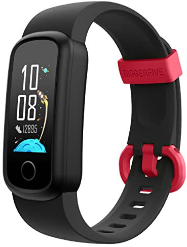 BIGGERFIVE Vigor Fitness Tracker Watch for Kids Girls Boys Ages 5-15, Activity Tracker, Pedometer, Heart Rate Sleep Monitor, IP68 Waterproof Calorie Step Counter Watch with Alarm Clock (C Black)