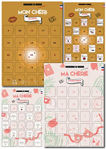Kalender Chéri Chéri Chérie x2 – Kalender für Paare von vorne oder nach – Sexy Avent für Erwachsene Herren und Damen – 25 Tage und 25 Herausforderungen und gute Liebe