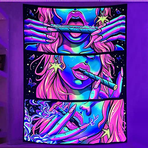 Accnicc Schwarzlicht-cooler Mädchen-Wandteppich, UV-reaktiver Neon-Wandteppich, Wandbehang, Anime, ästhetisch, leuchtet im Dunkeln, Wandteppiche für Schlafzimmer, Wohnzimmer (Rosa, 152.4x203.3 cm)