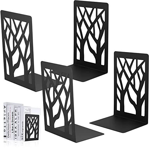 Bnnrjia 2 Paar/4 STK Buchstützen, Metall Bücher Halter, Buch Halter, Buchhalterung, Unsichtbares Bücherregal, Bookends Buchstopper für DVD, CDs, Bücherregal, Küche, Büro, Schule - Schwarz,17.5X12X9cm