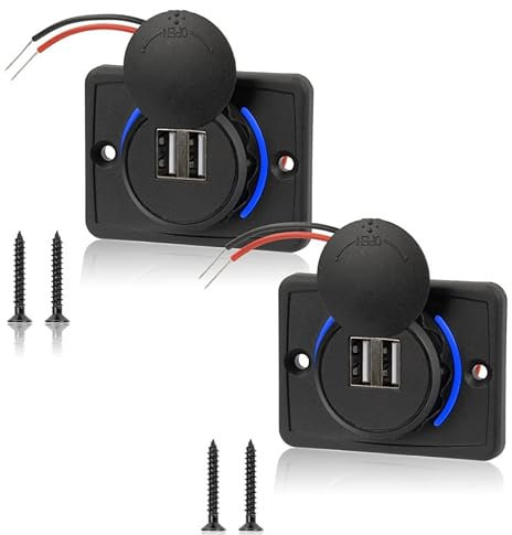 Prise USB 12V Double Port pour Voiture, 3.1A Chargeur avec Indicateur LED Bleu pour Bus, Camping, Marine (2 pcs)