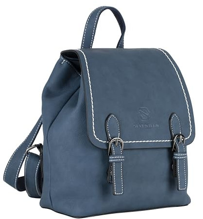 SEVENTEEN LONDON – Anspruchsvoller 'Kensington' Rucksack aus marineblauem und weichem PU Kunstleder im Bürostil – 8L