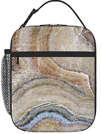 ASEELO Onyx Stone Pale Blue Print Portable Insulated Lunch Bag Insulated Thick Lunch Box Bag