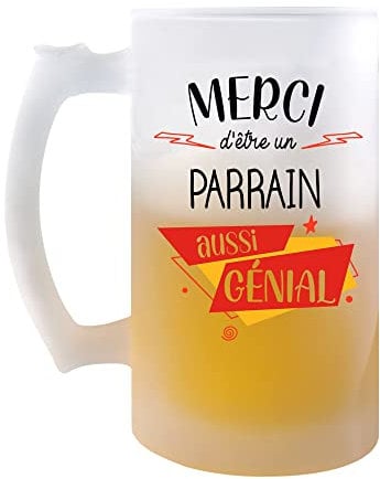 Chope Merci Parrain Génial | Verre à bière Pinte Idée Cadeau Anniversaire Noël Famille