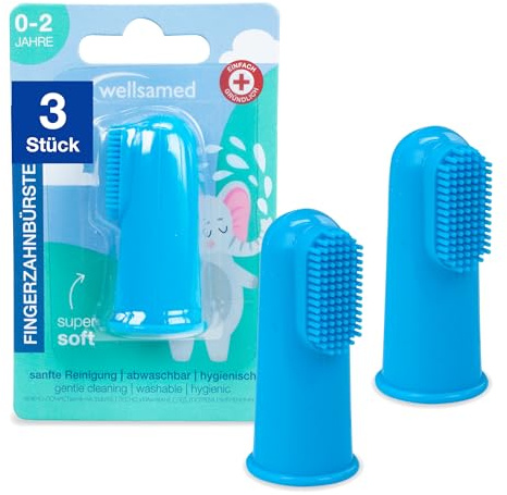 Wellsamed Sparset mit 3 Stück Fingerzahnbürsten Blau für Babys, für eine sanfte Reinigung der ersten Milchzähne