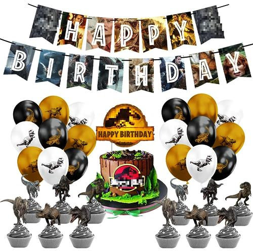 Miotlsy Dinosaurier Geburtstag Deko 60PCS Dinosaurier Jurassic Geburtstagsdeko Dino Luftballon Happy Birthday Banner Dino Tortendeko Geburtstag Deko für Dino Deko Kindergeburtstag