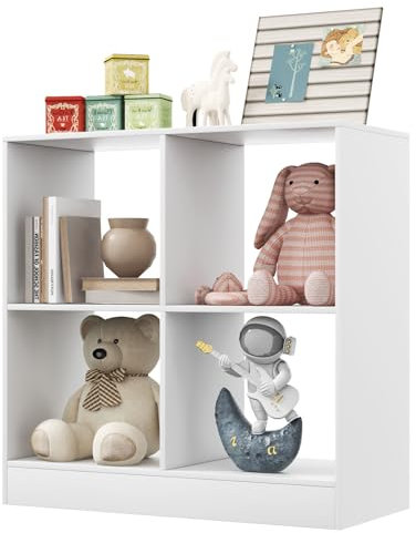 HOMASIS Bücherregal mit 4 Würfeln, Würfelregal mit 4 Fächer, Holz Standregal, Raumteiler Regal, offene Büroregal Bücherschrank, Aufbewahrungsregal für Wohnzimmer, Schlafzimmer, 73x33x75cm (Weiß)