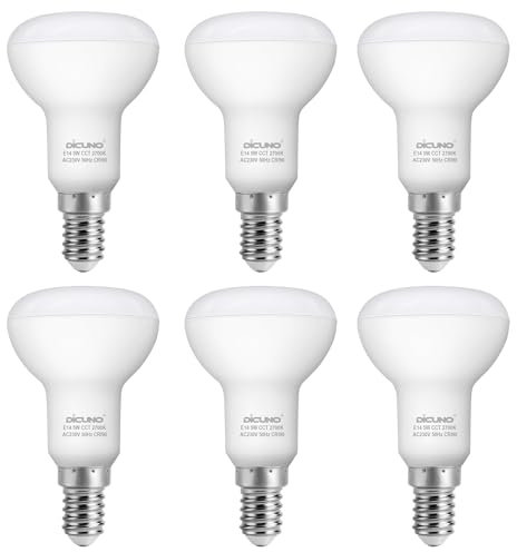 DiCUNO E14 LED Light Bulb, R50 Reflector Bulbs 5W, 550LM, 50W Halogen Equivalent Small E14 Screw Bulb, Warm White 2700K, SES Spotlight Bulbs, CRI90, Non-dimmable, 6Pcs