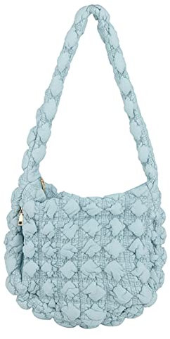 LYEAA Geraffte Nylon Große Kapazität Shopper Geldbörse Frauen Messenger Bag Casual Gesteppte Wolke Tasche Weibliche Kupplung, hellblau, 400.00x340.00x110.00mm/15.75x13.39x4.33inch