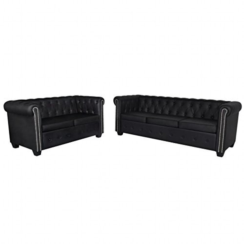 Festnight 3-2-1 Chesterfield Sofagarnitur - Couchgarnitur Mit 3-Sitzer Und 2-Sitzer Aus Kunstleder - Für Wohnzimmer, Schlafzimmer, Büro Oder Wohnung - Schwarz