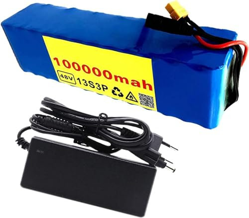 QmEna 48V 100Ah E-Bike Battery,Li-ion battery pack,100000Mah 13S3P E-Bike Li-Ion Battery Pack,Electric Bicycle Motor T plug