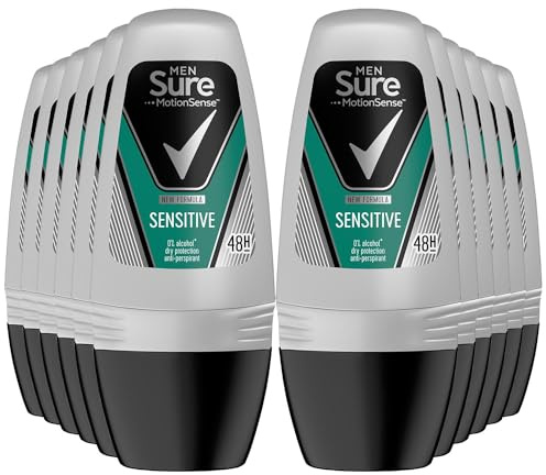 Sure Men Motion Sense Deodorant Antitranspirant Sensitive Dry Roll-On hält bis zu 48 Stunden Schutz vor Schweiß und Körpergeruch hilft, Sie kühl zu halten, während Sie unterwegs sind, 50 m