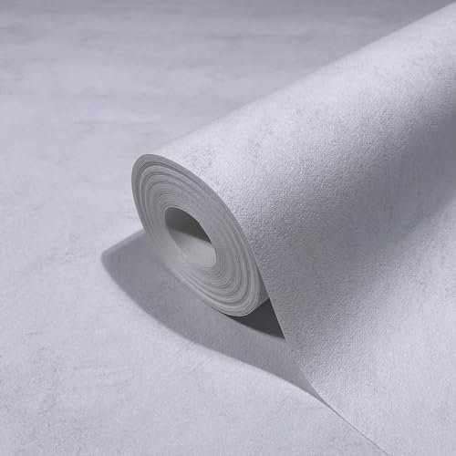 marburg Tapete Weiß Grau Putzoptik Modern Uni für Wohnzimmer Schlafzimmer Büro Made in Germany 10,05m x 0,53m