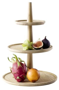 APS 14014 Etagère VALO, 3-stufig, Ø 17/25/30 cm, Höhe 42 cm, Antirutschfüße, Eichenholz (geölt)