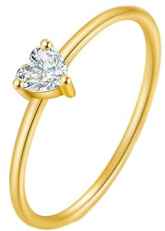 Ayoiow Gold Ringe Frauen 18K Herz Geformt Mit Diamanten Hochzeit Band