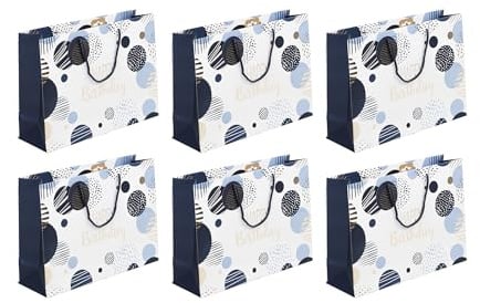 Clairefontaine 32487-6Cpack - Packung 6 Geschenktasche - Tüte Excellia, Format Shopping (37,3x11,8x27,5 cm), 210g, geeignet für voluminöse Geschenke, Happy Birthday Blau, 6 Stück