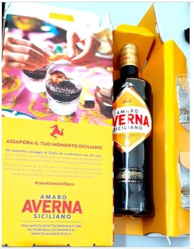 AMARO AVERNA CON DUE BICCHIERI OMAGGIO (Nova V.L.) CONFEZIONE REGALO LIMITED EDITION