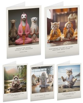 Grußkarten für Yoga-Liebhaber, blanko, 10,2 x 15,2 cm, einzigartige lustige Bilder mit Text für Freunde, Yoga-Coach, 5 Stück